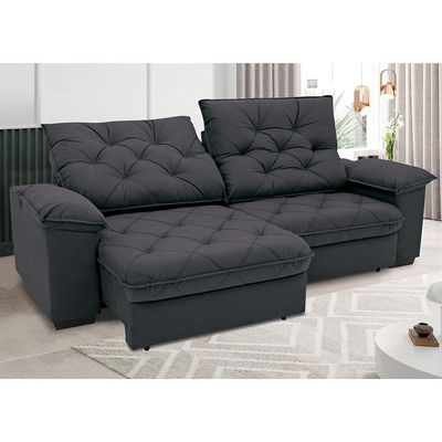 Sofá 4 Lugares Linoforte Luggero Retrátil e Reclinável Revestido em Tecido Suede com 230cm de Largura Grafite