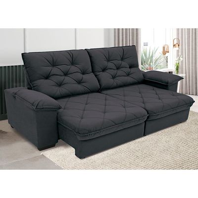 Sofá 4 Lugares Linoforte Luggero Retrátil e Reclinável Revestido em Tecido Suede com 230cm de Largura Grafite
