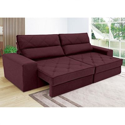 Sofá 3 Lugares Fassatti Retrátil e Reclinável em Suede Linoforte Vermelho Carmim
