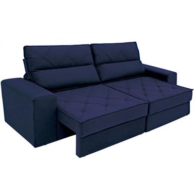 Sofá 3 Lugares Fassatti Retrátil e Reclinável em Suede Linoforte Azul Marinho