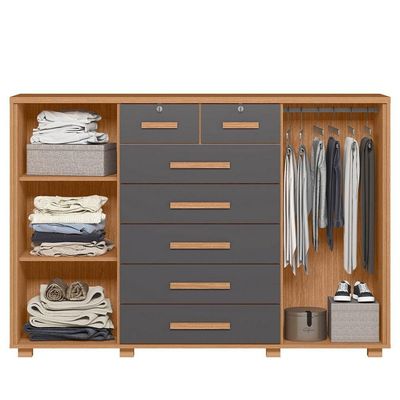 Cômoda Sapateira Grande 7 Gavetas 2 Portas Mdp Mdf Santana Freijó Titanium