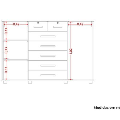 Cômoda Sapateira Grande 7 Gavetas 2 Portas Mdp Mdf Santana Freijó Titanium
