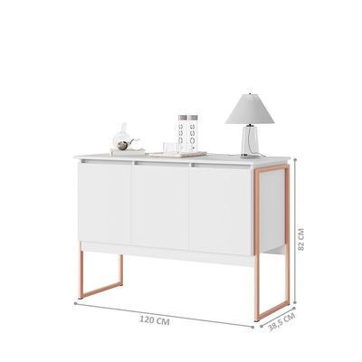 Buffet 3 Portas Moderno Amsterdam - Branco Cobre Branco Cobre
