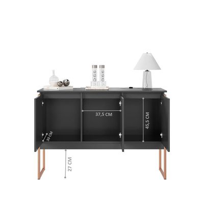 Buffet Estilo Industrial 3 Portas Europa - Preto Cobre Preto Cobre