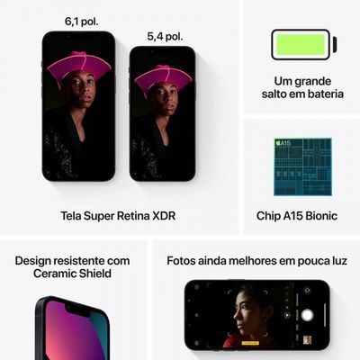 iPhone 13 128GB Meia-noite Tela de 6,1Pol Câmera Dupla 12MP Apple Preto / Bivolt