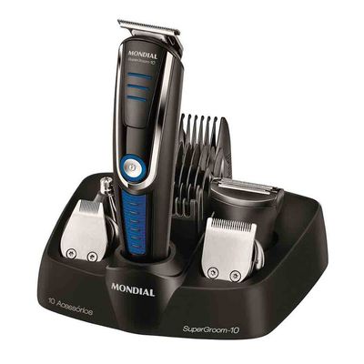 Aparador de Pelos Mondial Super Groom 10 em 1 BG-03 Sem Fio Preto/Azul / Bivolt