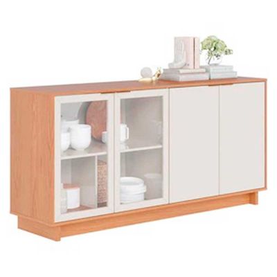 Buffet Vitória com 4 Portas e 4 Prateleiras Colibri Freijó com Off White