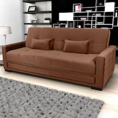 Sofá-Cama 3 Lugares Matrix Grazi com Revestimento em Tecido Veludo Cobre
