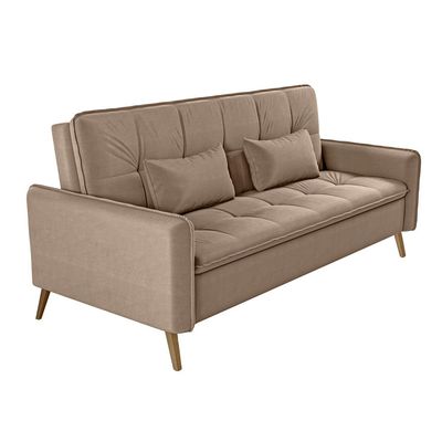 Sofá-cama Donna em Veludo com Pés Palito Matrix Capuccino