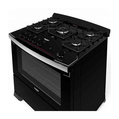 Fogão Dako 5 Bocas Diplomata Mesa de Vidro Temperado Acendimento Automático e Queimador Tripla Chama Preto / Bivolt