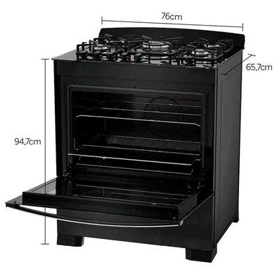 Fogão Dako 5 Bocas Diplomata Mesa de Vidro Temperado Acendimento Automático e Queimador Tripla Chama Preto / Bivolt