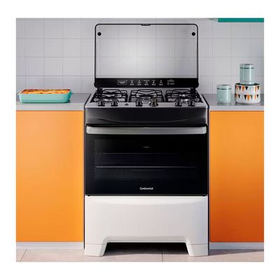 Fogão Continental 5 Bocas FC5IB com Mesa de Inox, Tecnologia Top Limpa Fácil e Acendimento Automático Branco / Bivolt
