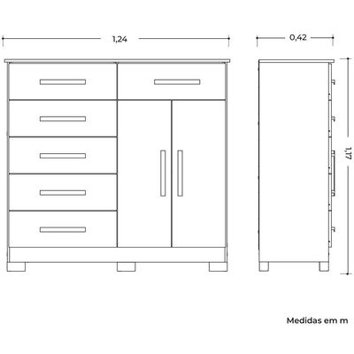 Cômoda Sapateira Mandarim 6 Gavetas 2 Portas Mdp Branco