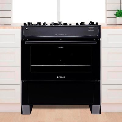 Fogão 5 Bocas Mônaco Top Glass Mesa de Vidro Temperado Atlas Preto / Bivolt