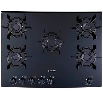 Fogão 5 Bocas Mônaco Top Glass Mesa de Vidro Temperado Atlas Preto / Bivolt
