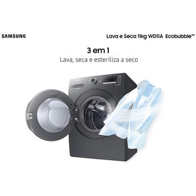 Lava e Seca Samsung WD11A 3 em 1 Look com Ecobubble e Lavagem a Seco WD11A4453BX 11 kg Inox / 110V