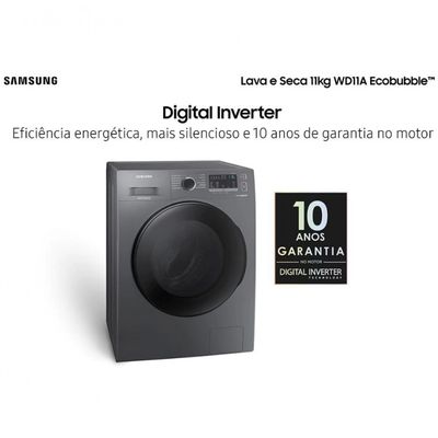 Lava e Seca Samsung WD11A 3 em 1 Look com Ecobubble e Lavagem a Seco WD11A4453BX 11 kg Inox / 220V