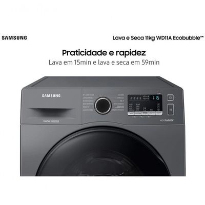 Lava e Seca Samsung WD11A 3 em 1 Look com Ecobubble e Lavagem a Seco WD11A4453BX 11 kg Inox / 110V