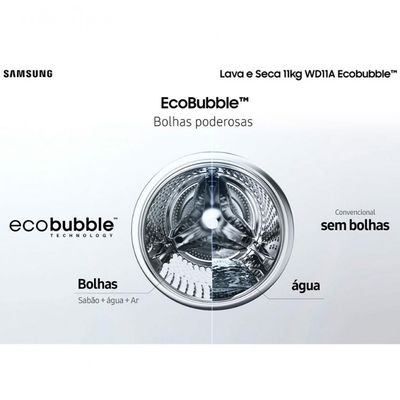 Lava e Seca Samsung WD11A 3 em 1 Look com Ecobubble e Lavagem a Seco WD11A4453BX 11 kg Inox / 110V