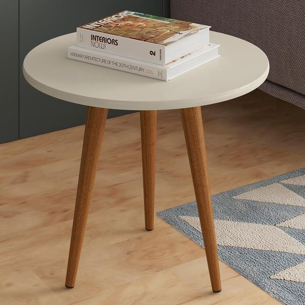 Mesa Lateral Baixa Patrimar Star Off White com Cedro