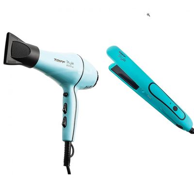 Secador de Cabelos Style Motor Profissional 2000W + Prancha Style Tiffany Taiff Azul / 110V