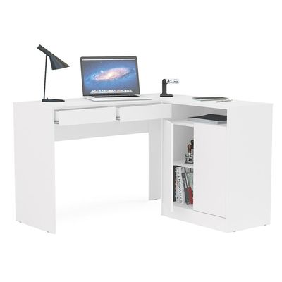 Mesa de Canto para Computador Politorno Portugal com 2 Gavetas e 2 Portas Branco