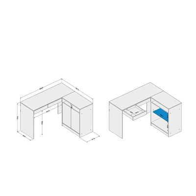 Mesa de Canto para Computador Politorno Portugal com 2 Gavetas e 2 Portas Branco