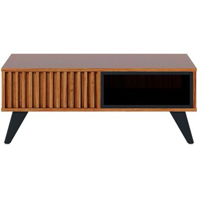 Mesa de Centro Colibri Jeri MDP com Pés de Madeira Maciça Noce Milano com Preto Fosco