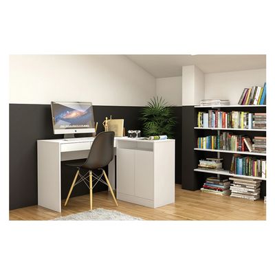 Mesa de Canto para Computador Politorno Portugal com 2 Gavetas e 2 Portas Branco