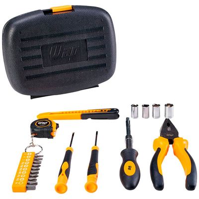 Kit de Ferramentas WAP MKF21 com Trena Chaves Estilete Alicate e Maleta 21 Peças Preto com Amarelo