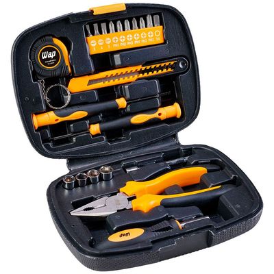 Kit de Ferramentas WAP MKF21 com Trena Chaves Estilete Alicate e Maleta 21 Peças Preto com Amarelo