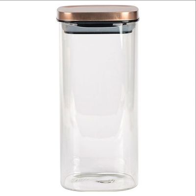 Porta Mantimentos Quadrado Dynasty em Vidro Borossilicato com Tampa de Metal Cobre 1,4L Transparente com cobre