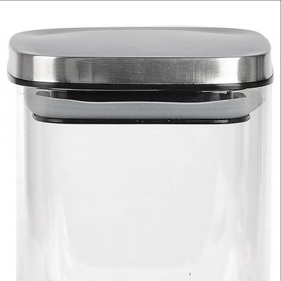 Porta Mantimentos Quadrado Dynasty em Vidro Borossilicato com Tampa de Metal 1,1 L Prata