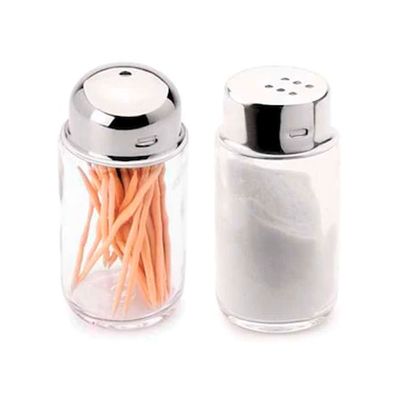 Saleiro e Paliteiro Forma 118 em Vidro e Aço Inox Inox e Transparente