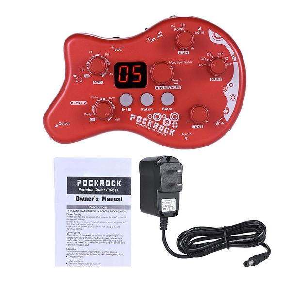 Pedal de Efeitos Portátil PockRock com Adaptador de Energia Plug EU / vermelho