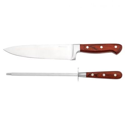 Conjunto de Faca Fracalanza Hanzo Wood em Aço Inox 2 Peças Inox com Marrom