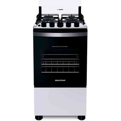 Fogão 4 Bocas Clean Mesa de Inox 2 Prateleiras Ajustáveis Automático Brastemp Branco / Bivolt