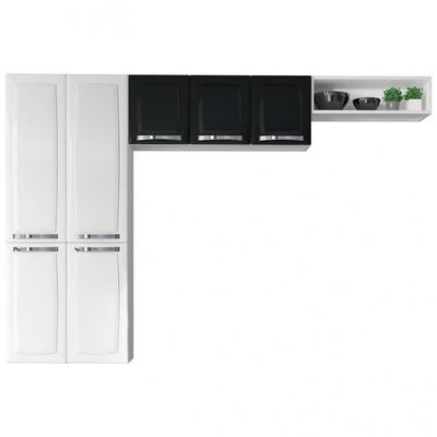 Cozinha Compacta Itatiaia Rose 7 Portas 6 Prateleiras 245cm Branco com Preto