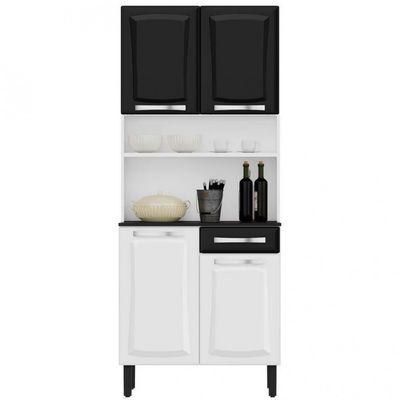 Cozinha Compacta Itatiaia Pratika 4 Portas 1 Gaveta e 5 Prateleiras 80cm Branco com Preto