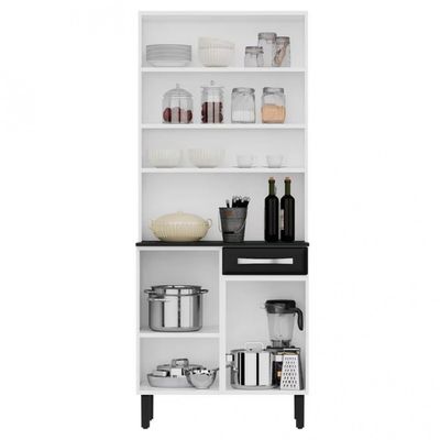 Cozinha Compacta Itatiaia Pratika 4 Portas 1 Gaveta e 5 Prateleiras 80cm Branco com Preto