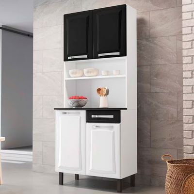 Cozinha Compacta Itatiaia Pratika 4 Portas 1 Gaveta e 5 Prateleiras 80cm Branco com Preto
