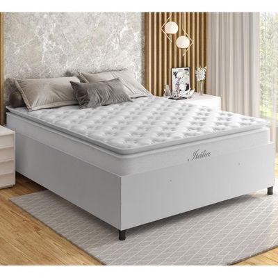 Box de Casal Barreto Lonçarcci Inova com Colchão Umaflex Itália com Pillow Top e Molas Ensacadas Branco