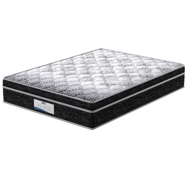 Colchão de Casal Probel Village D28 com Molas Pocket e Pillow Euro 30x138x188cm Branco com Preto