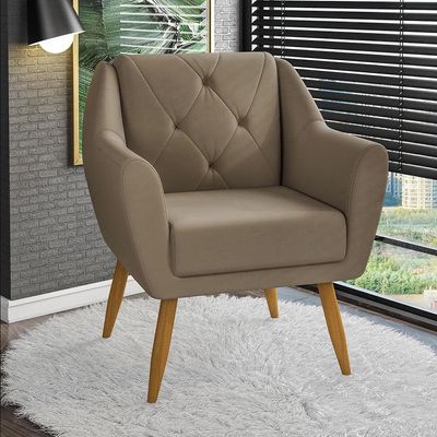 Poltrona Matrix Doca com Pés de Madeira e Revestida em Veludo Turquey Cappuccino