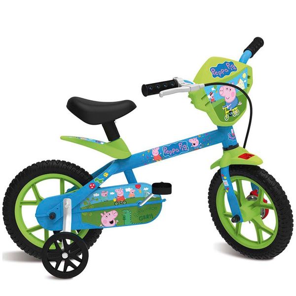 Bicicleta Aro 12 Peppa Pig George 3321 Brinquedos Bandeirante Azul e Verde Bicicleta Aro 12 Peppa Pig George 3321 Brinquedos Bandeirante Azul e Verde