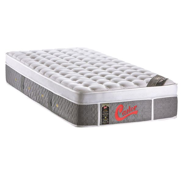 Colchão Solteiro Castor Gold Star Light Stress Oxygen com Molas Ensacadas e Euro Pillow 34x88x188 cm Branco com Cinza