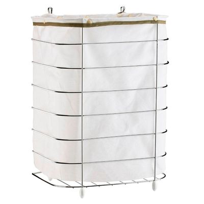 Cesto de Roupa para Parede e Chão Utimil CR483 em Arame Cromado e Tecido Bege Branco