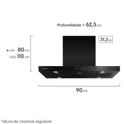 Coifa de Ilha Pro Series 90CM Electrolux Preto / 110V