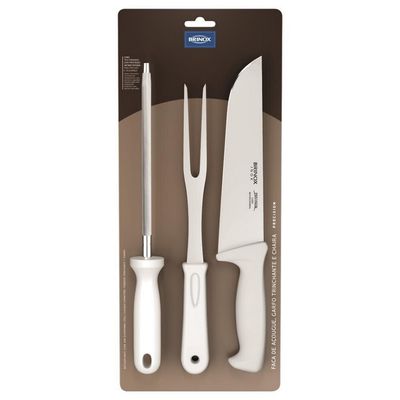 Conjunto para Churrasco Brinox Precision 3 Peças Branco com Inox