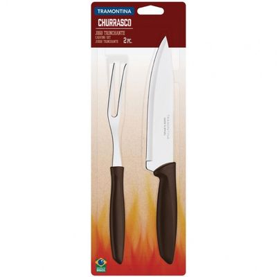Conjunto para Churrasco Trinchante Tramontina Plenus em Aço Inox e Polipropileno  2 Peças Inox com Marrom